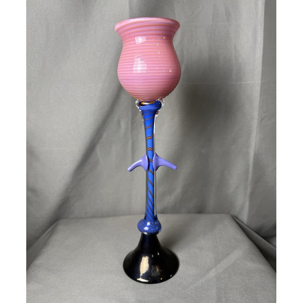 James Van Deurzen Hand Blown Studio Art Glass Stemmed Sculpture Flower Signed